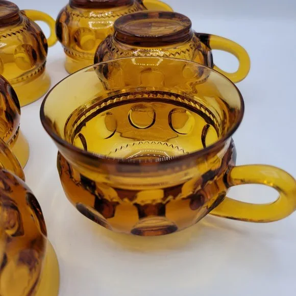 Vintage Indiana Glass Kings Crown Amber Thumb Print Cups 2-piece set - Picture 6 of 8